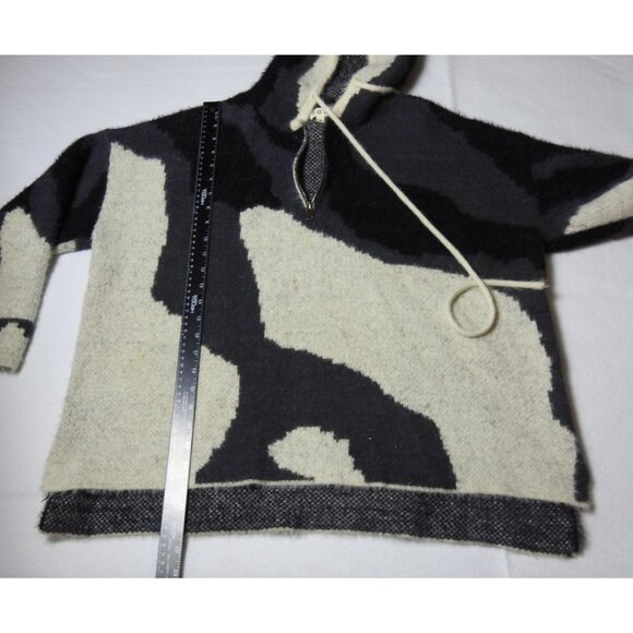 Pol Oversized Fuzzy Hooded Half Zip Sweater Black Cream Abstract Size Small - Picture 7 of 9